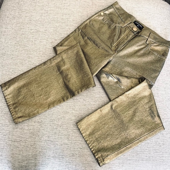 🔥LAST CHANCE 💯 AUTH CHANEL Gold straight Leg PANTS - Picture 3 of 15